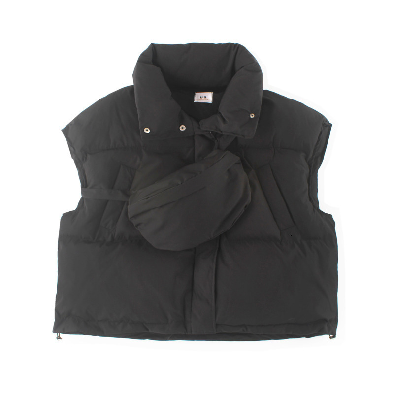 

2019 Winter New Japanese Youth Popular Loose Collar Vest Fashion Casual Solid Color To Send Package Cotton Coat Black -2XL