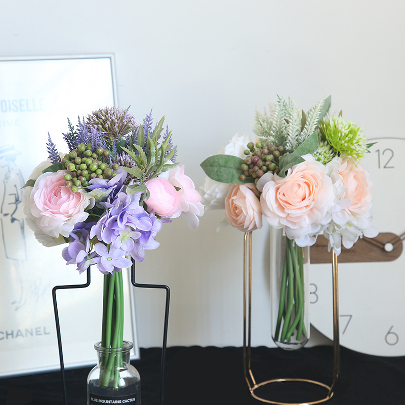 

Artificial Rose Heads Flower Bouquet Wedding Bridal Fake Silk Flowers Hydrangea Party Valentine's Home Decoration, Green