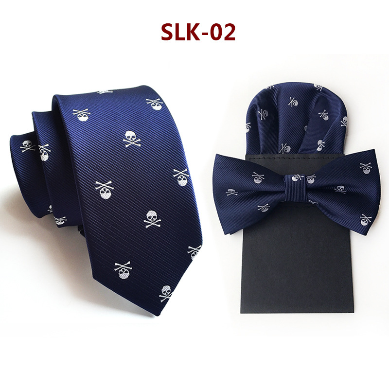 

New Tie Bow Tie Handkerchief Three-piece for Men Paper Hanky Bowtie Pocket Square Skull Corbata Wedding Business Necktie