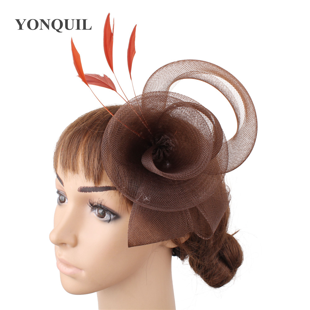 

Multiplel color crinoline fascinator headwear feather colorful mesh church show hair accessories millinery cocktail hat MYQ040