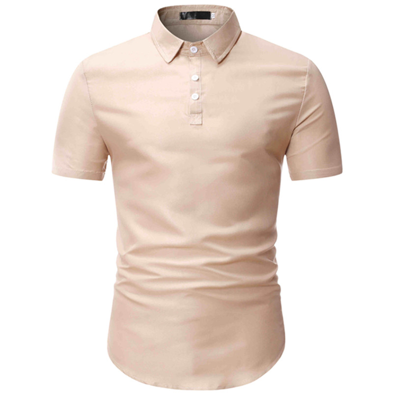

2020 Summer Fashion New Men's Casual Short Sleeve Shirt / Men's Solid Color Business Lapel Shirt, Black
