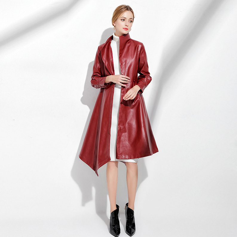 

Plus Size 3XL Autumn Winter Women Faux Jacket Lady Red Elegant Overcoat Work Wear Female Pu Leather Coats LX2006