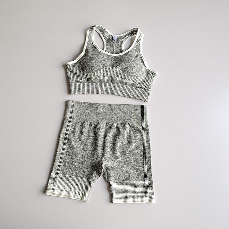 

Workout Clothes For Women Seamless Yoga Sports Suits Sport Bra Top+High Waist Fitness Shorts 2 Piece Gym Set Running Sportswear, Gray white