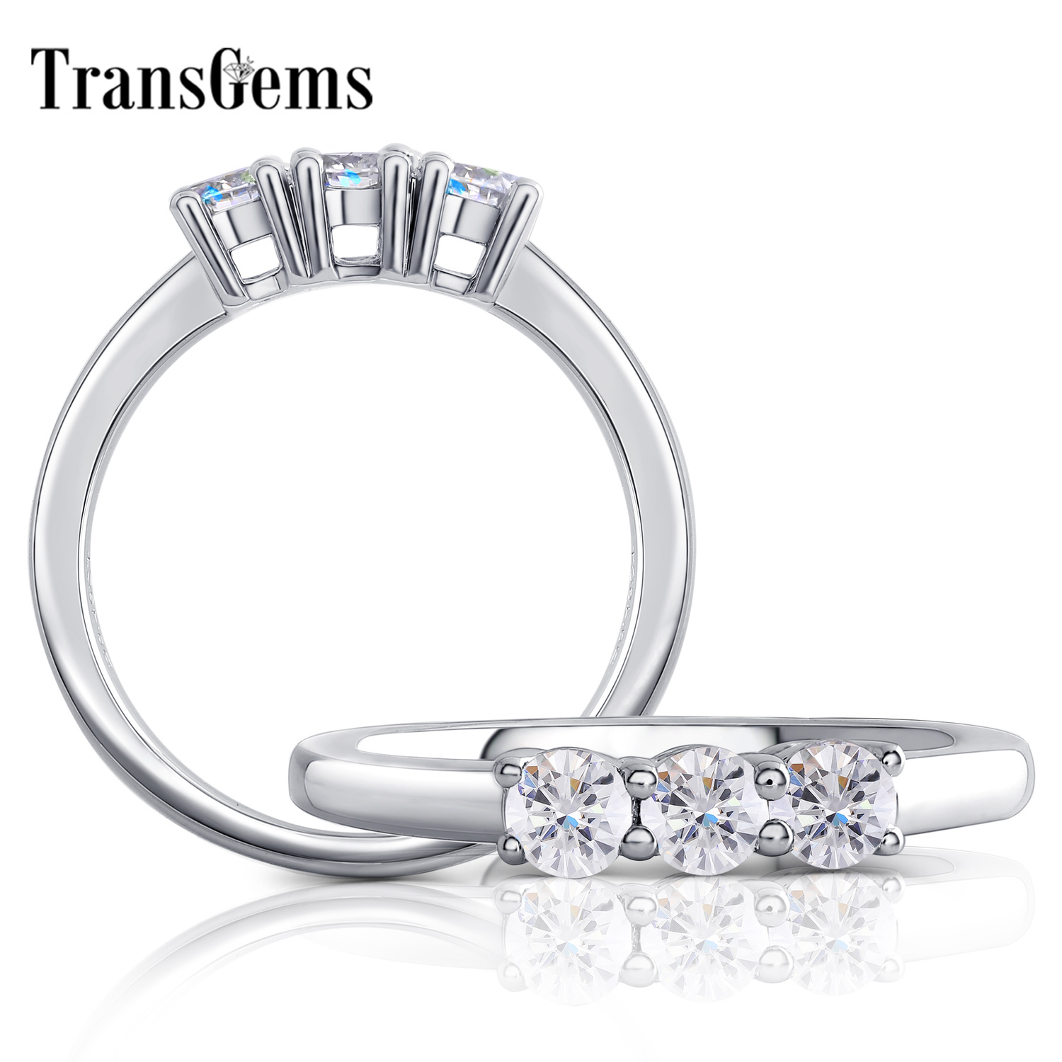 

Transgems Arrival Sterling Silver S925 3.5mm G-H-I Color Wedding Band for Women Silver Ring S200110