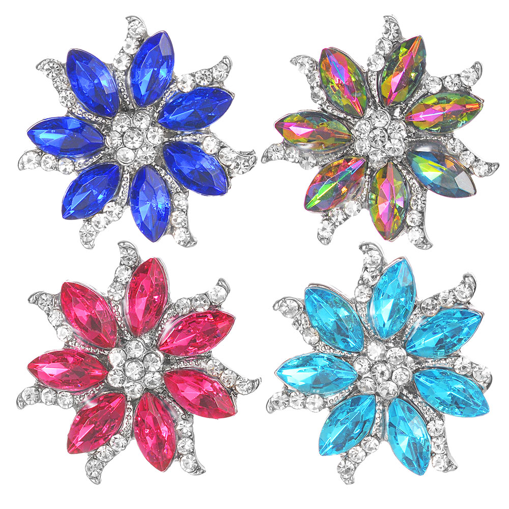 

5 Colors Snap Jewelry 18mm Snap Buttons Mixed Purple Rhinestone Metal Flower Snaps Buttons for Snap Bracelet Bangle VN-2087