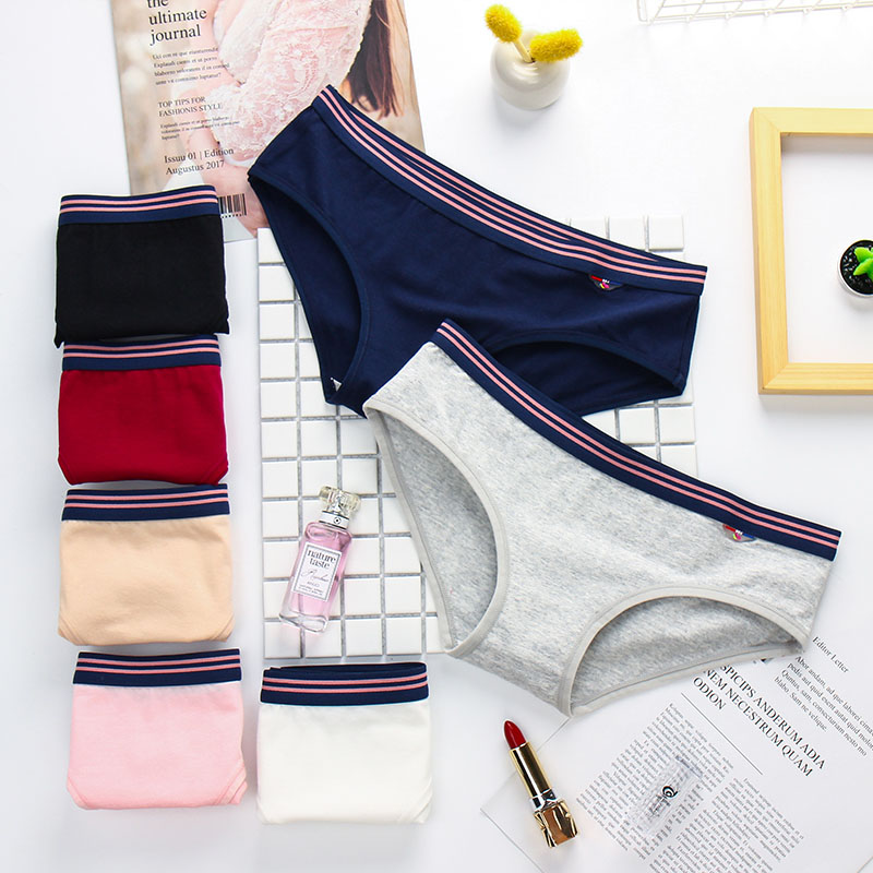 

3pieces Cotton briefs underwear panties for woman Low Waist High Quality Fashion Comfort casual sexy Panty, White apricot pink