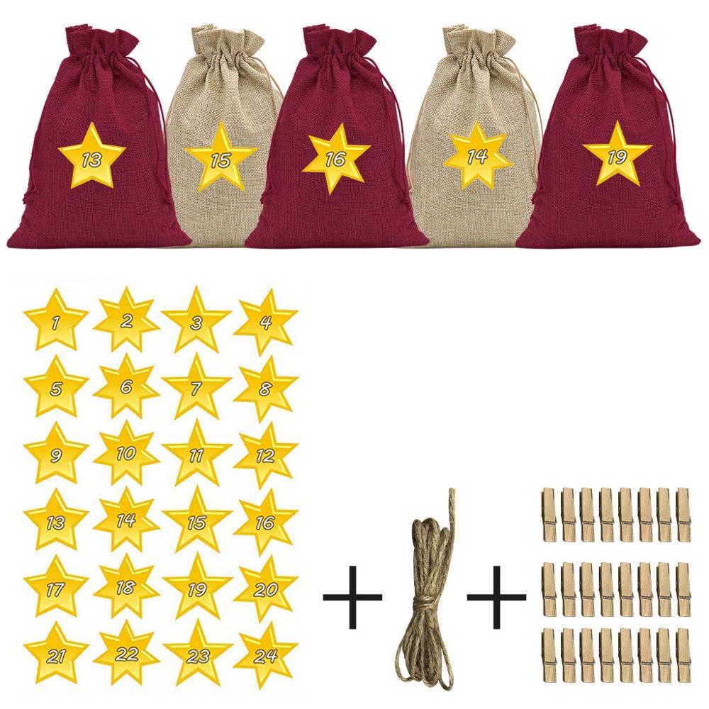 

Christmas Gift Bags Bundle Star Digital Sticker Jute Gift Bag Set Candy Bag 24pcs navidad #2N18