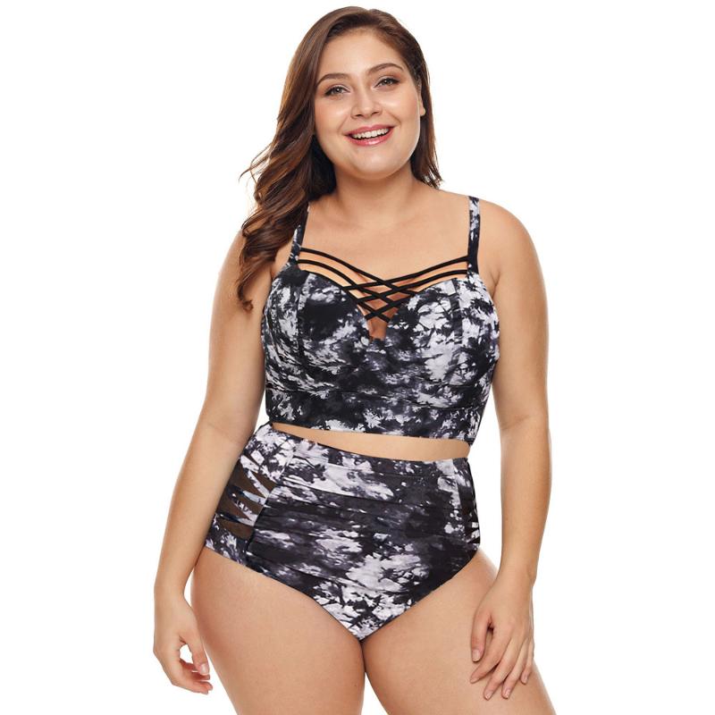 

Women Stylish Print Strappy Push Up Balconette Plus Size 2Pcs Bikini Set Swimwear