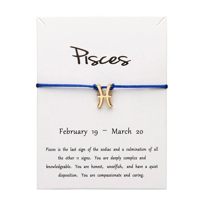 

White Card Blue Color Fashion Jewelry 12 Constellations Zodiac Woven Bracelet Bangles For Women