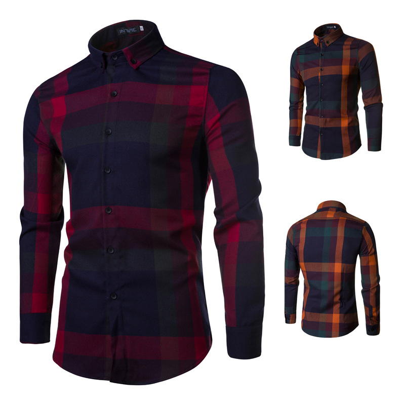 

Fashion Plaid Men'S Long-Sleeved Shirt Color Matching Slim Men Corduroy Long-Sleeved Shirt Cotton Casual Male, 001