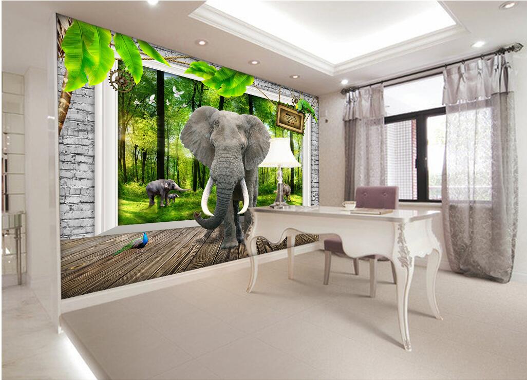 

WDBH custom photo 3d wallpaper Forest elephant wood brick wall background living room home decor 3d wall murals wallpaper for walls 3 d, Non-woven