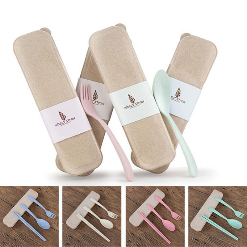 

Exquisite Health Environmental Wheat Platycodon Straw Cutlery Set Portable Camping Tablewarel Spoon Fork Chopsticks Custom Logo