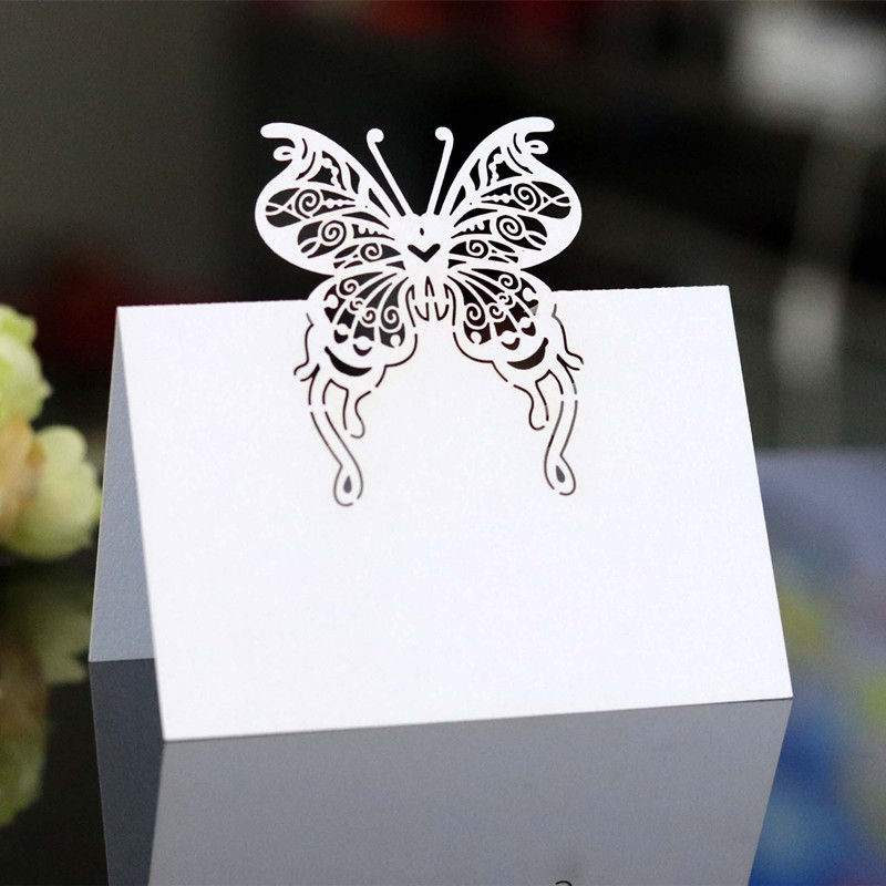 

100pcs Wedding Table Card Invitation Decoration Digital Card Pink Butterfly Wedding Seat Hollow Sign-in 6Z