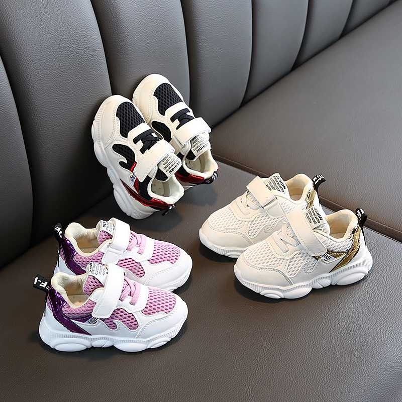 

New children's baby leisure net shoes small boys color matching sports sneakers shoes girls running, Black