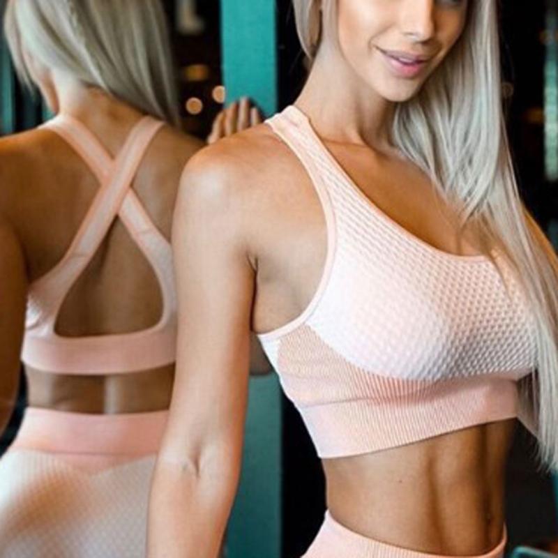

Sexy Sports Bra Top for Fitness Women Push Up Cross Straps Yoga Running Femme Active Wear Padded Underwear Tops Female#0508, Pink