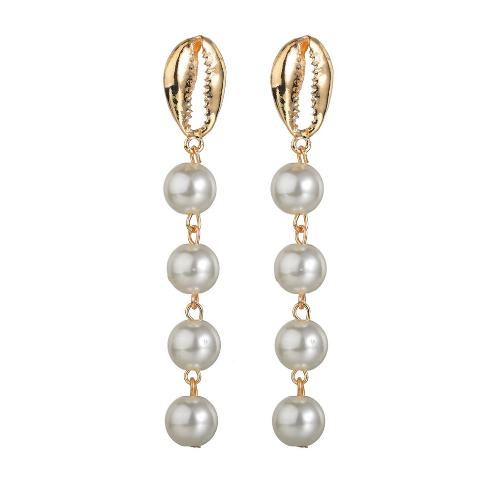 

Ocean Manner False Shell Pearl Tassels Earrings Ear Nail Trend Eardrop