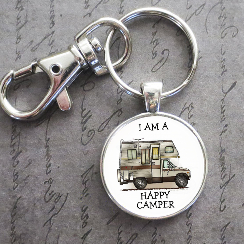 

Happy Campers Silver Key Chain Photo Pendant Car Key Chain Jewelry Gifts