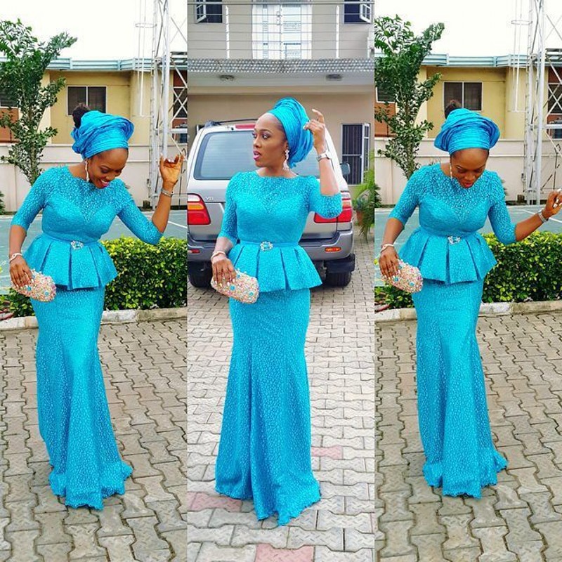 Sky Blue Mermaid Evening Dress Long Nigeria African Style Robe de soiree Half Sleeve Abendkleider 2020 Prom Party Dress