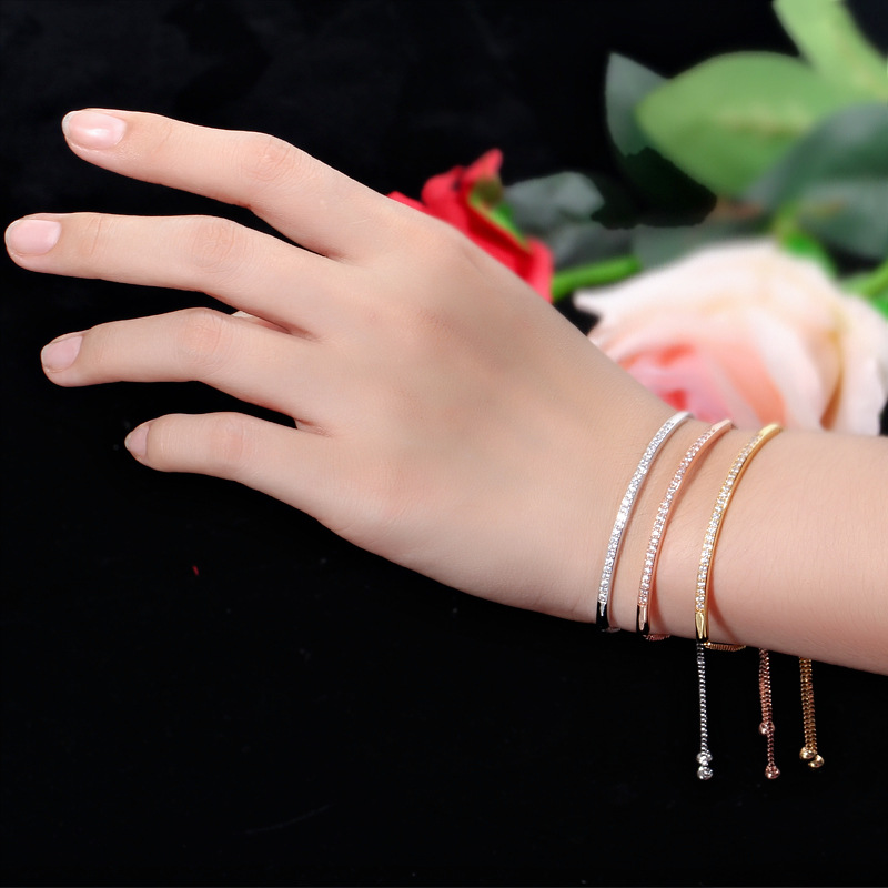 

Shiny Single Row Arc Adjustable Bracelet Bangle for Women Captivate Bar Slider Brilliant Jewelry Bracelet Pulseira Feminia