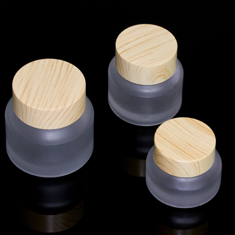 

500pcs/lot 15g 30g 50g Jars for Creams Cosmetic Can Set Empty Wood Grain Frosted Glass Portable Cream Box Glass Container F408