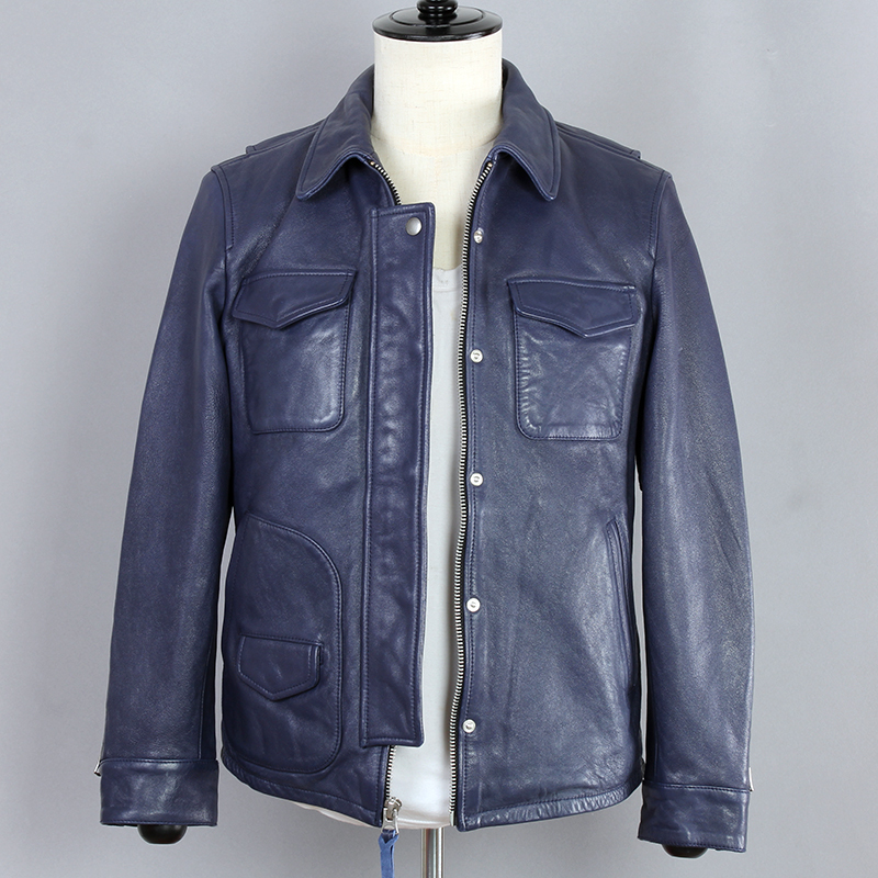 

2020 Fashion Genuine Leather Jacket Men Blue Sheepskin Multi-pocket Motorcycle Biker Clothing Lapel Slim Short M65 Winter Coat