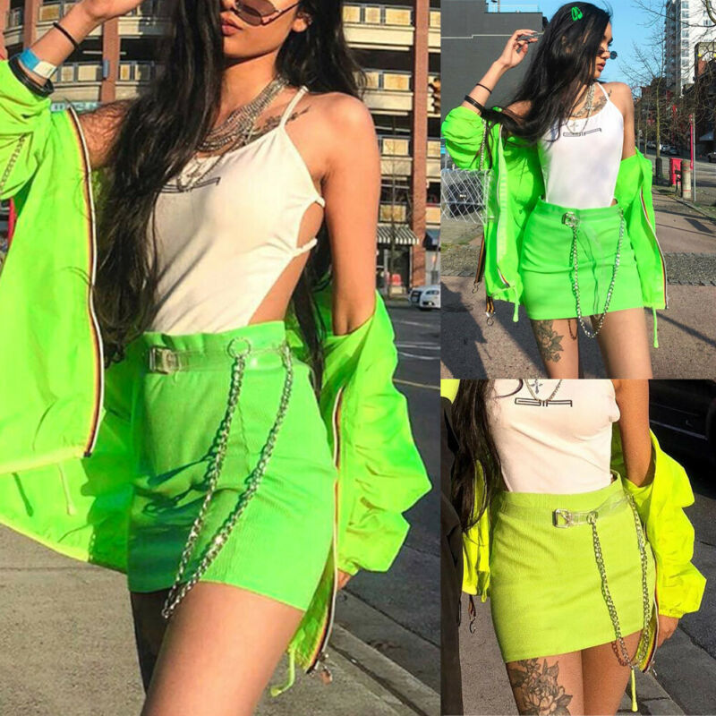 

2020 Female Women Mini Bodycon Mini Skirt High Waist Cotton Skater Club Casual Short Cocktail Costume, Green