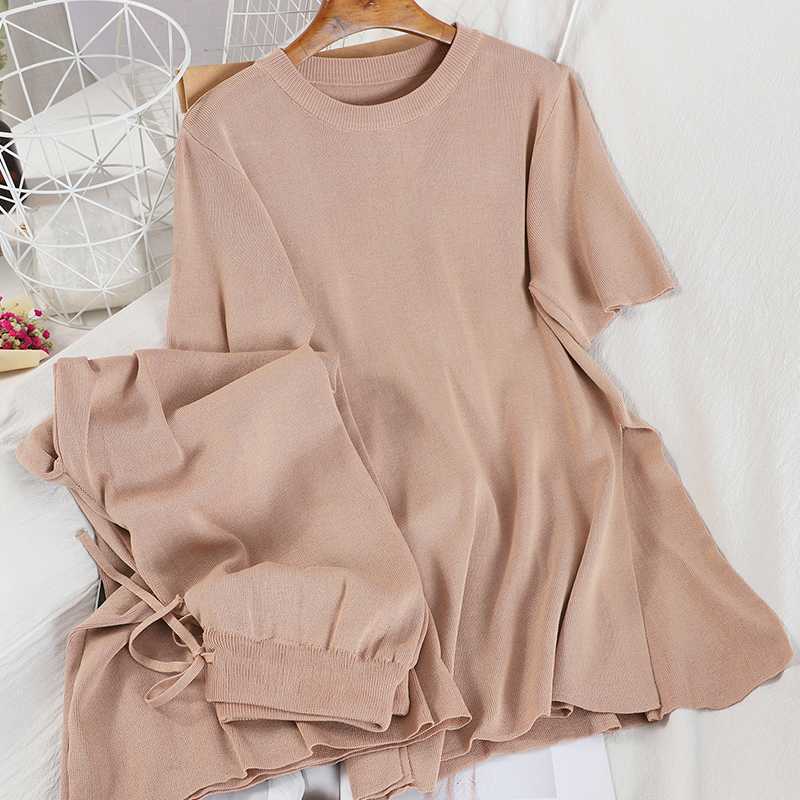 Robe de deux pièces 2022 SUITE SUILITÉ FEMMES Femmes à manches courtes Pantalon de jambe longue larget MJ008