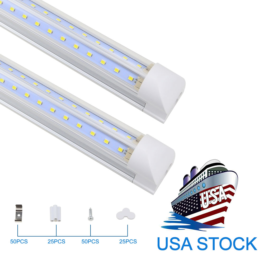

8FT LED Light Fixtures, 8FT LED Shop Light 6000K Cold White Dual Side T8 V-Shape Integrated 8 Foot LED Tube Lights, Clear Cover