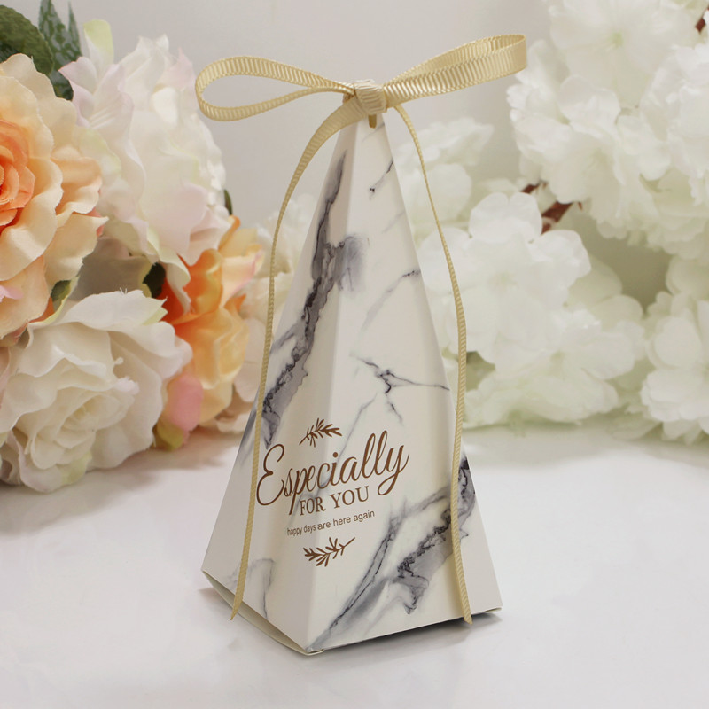 

New Marbling Apex Vertebral Wedding Candy Box Creative Favors Boxes With Ribbon Paper Gifts Boxes Baby Shower Party Decoration, 6x6x14cm
