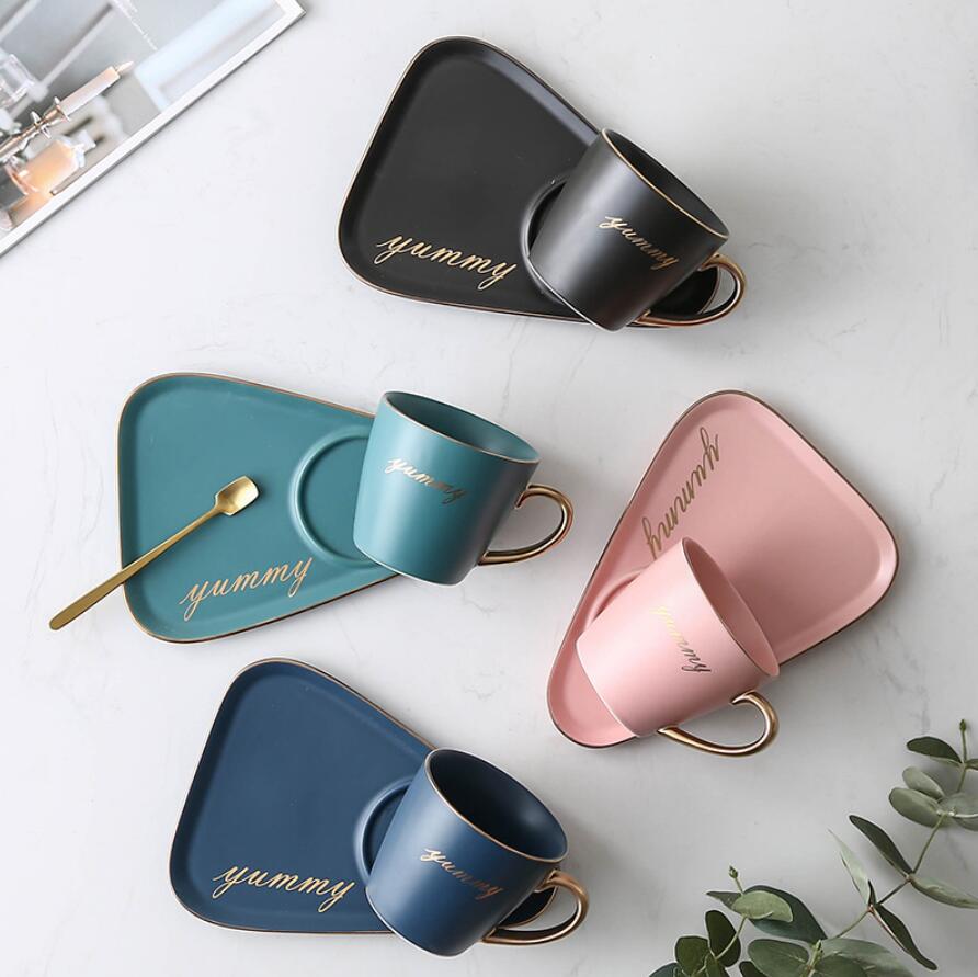 

Nordic ceramic coffee cup and saucer set Creative European Luxury Breakfast Snack Afternoon Tea Tableware Tray Set 260ml