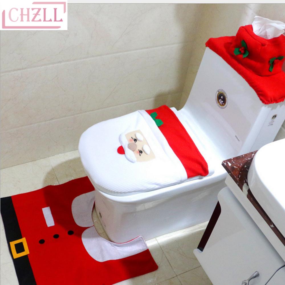 

CHZLL Hot 3pcs Santa Claus Toilet Cover Christmas Decor for Home Xmas Christmas Ornaments Toilet Rug Navidad Decor for Bathroom