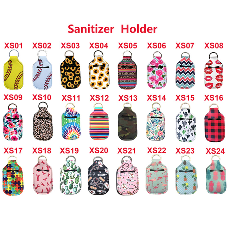 

Neoprene Hand Sanitizer Bottle Holder Keychain Bags 30ML 10.3*6cm Key Rings Hand soap Bottle Holder 24 Colors