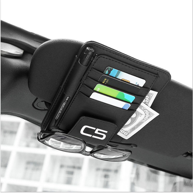 

Sun Visor Multifunction PU Leather Car Card Package Holder Glasses Holder Pen Organizer Auto Accessories for C5