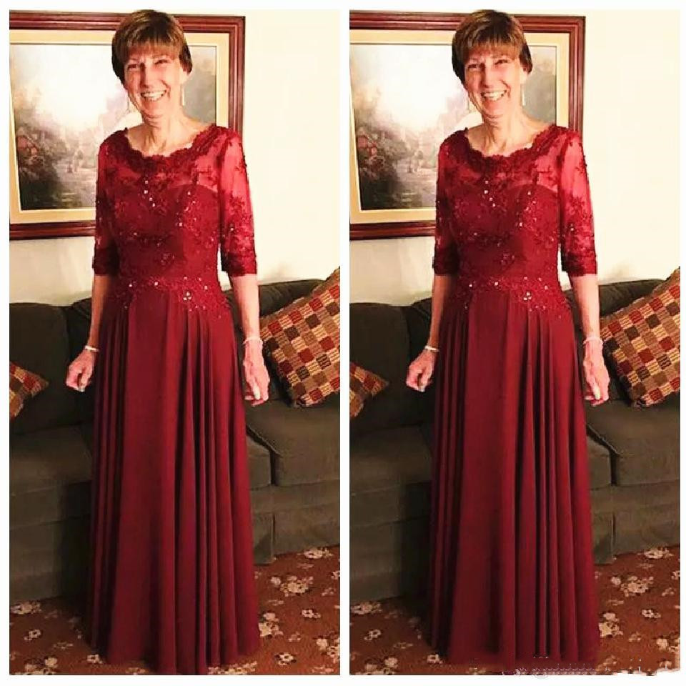 Élégante dentelle mère de la mariée Robes en mousseline de soie perlée Appliqued de soirée de mariage Robe Invité Robe de soirée formelle