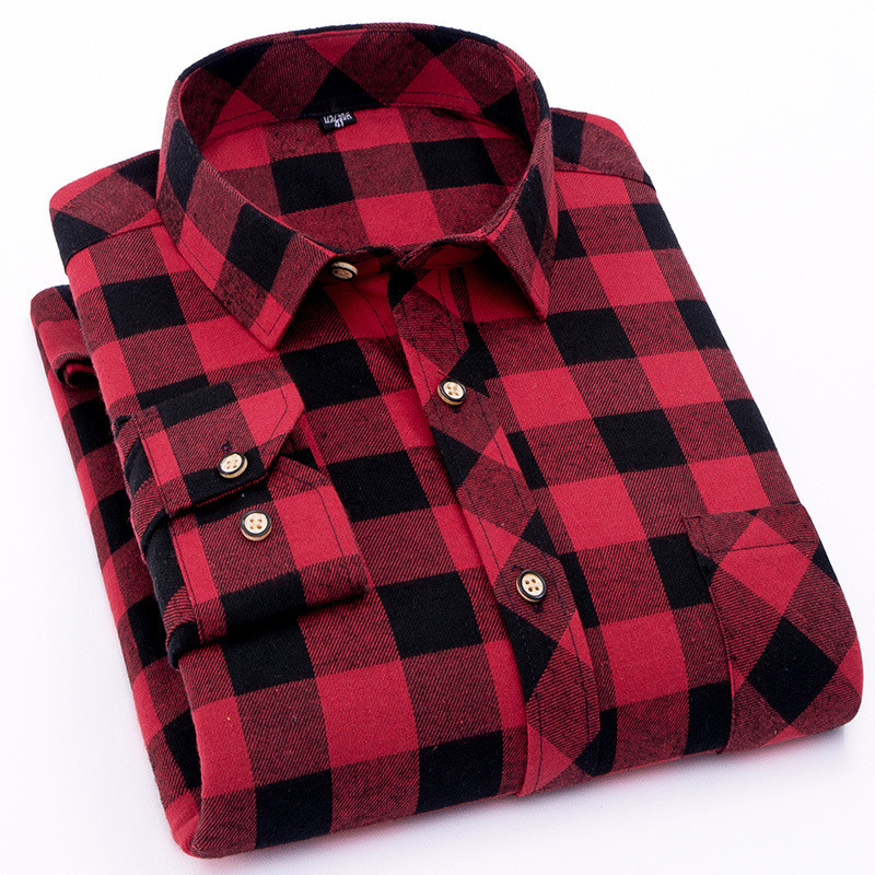 

Red Flannel Plaid Shirt Men 2020 Fashion Dress Men shirt Casual Warm Soft Long Sleeve Shirts camiseta masculina chemise homme, M627