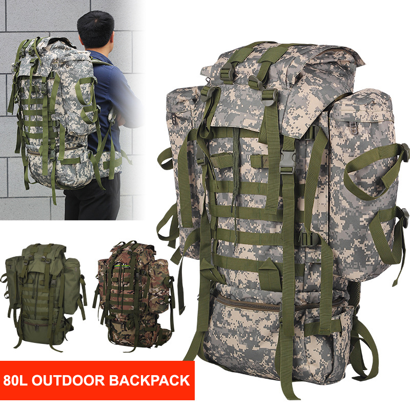 

80L Tactical Backpack Hiking Rucksack Camouflage Men Camping Army Bag Mountaineering Climbing Trekking Mochila, Cp camo
