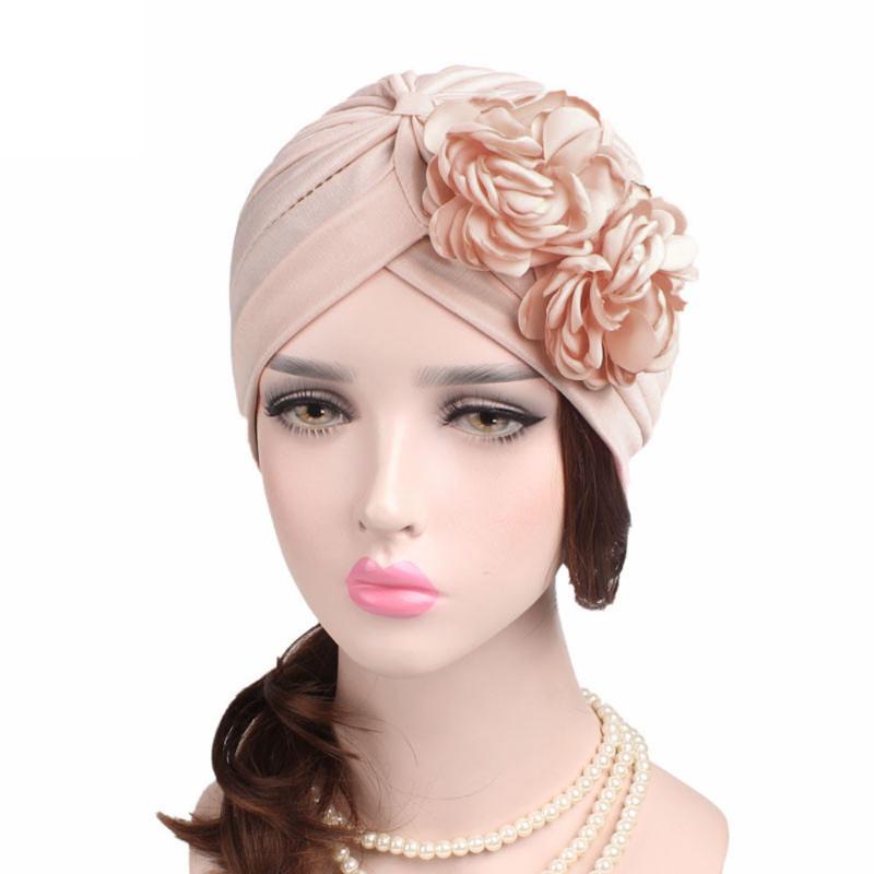 

Beanie/Skull Caps Women Style Ruffles Large Flower Scarf Muslim Head Ladies Turban Handkerchiefs Turbante, Gray