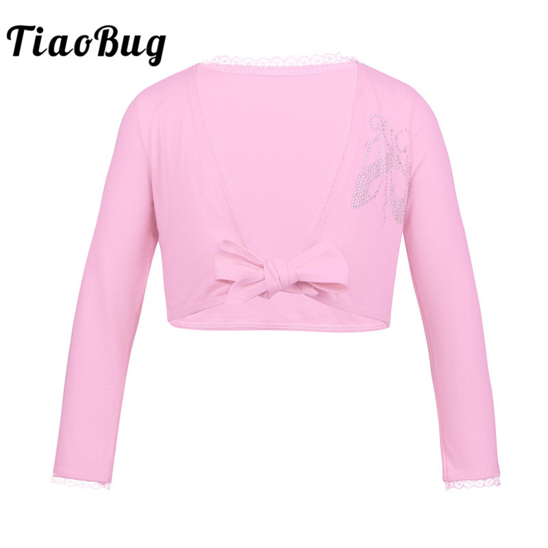 

TiaoBug Child Classic Long Sleeve Ballet Dance Cardigan Front Knot Cotton Gym Wrap Top Girls Dance Top Ballerina Kids Wear, Pink