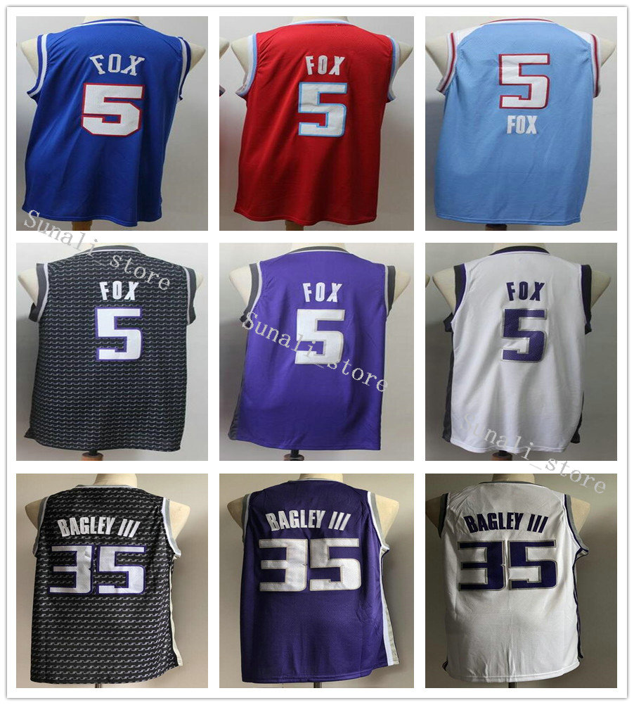 

Stitched Men De'Aaron DeAaron 5 Fox Jerseys Basketball New Blue Black Purple White Marvin 35 Bagley III Jersey College Shirts, Red