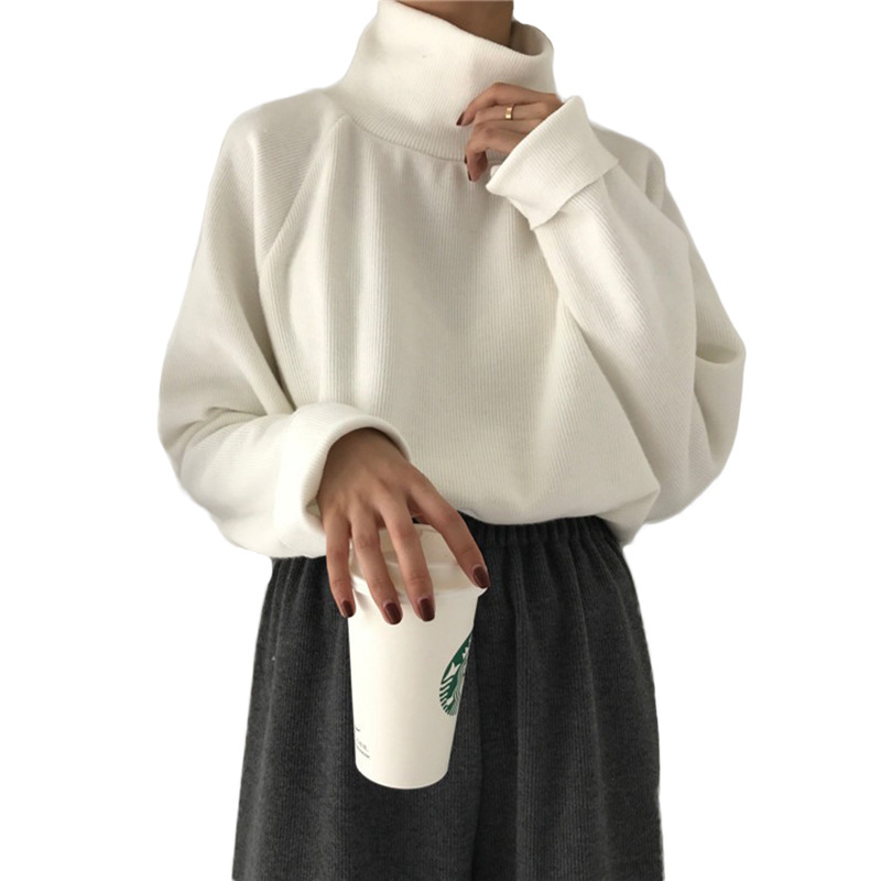 

Women Sweater Solid Casual Turtleneck Sweater 2020 Autumn Knit Women Pullover Plus Size jumper sweter mujer, White