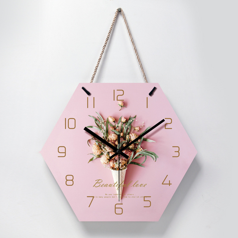 

Hexagon Wood Wall Clock Modern Design Living Room Creative Bedroom Ins Art Big Wall Watch Mechanism Horloge Mural Decor SC022
