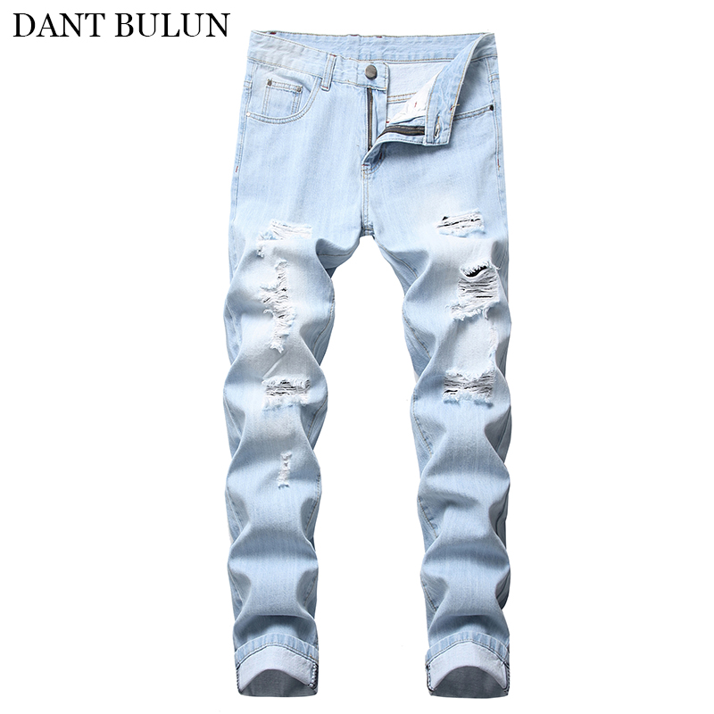 

Stretch Jeans Men Cotton Jean Men's Ripped Holes Casual Pants Vintage Denim Trousers Summer Trousers Male Black Blue Jeans, 117