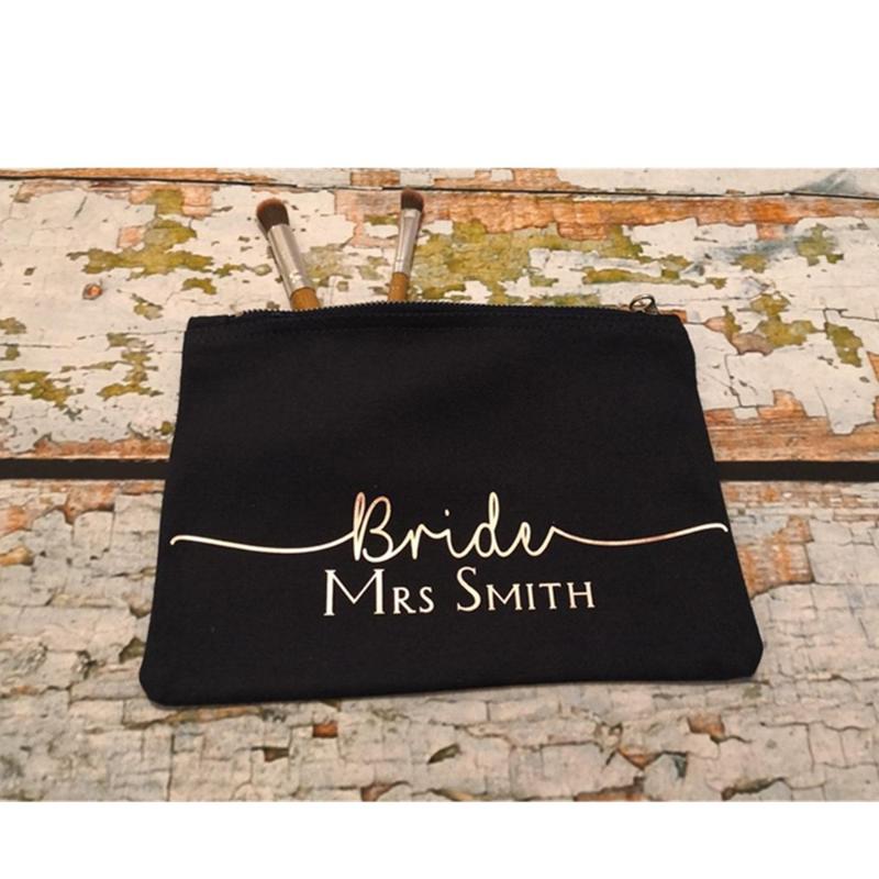 

Personalised mrs makeup bag ,black bridesmaid gift bag, hen party gifts bag monogrammed makeup Wedding thank you gift,bag