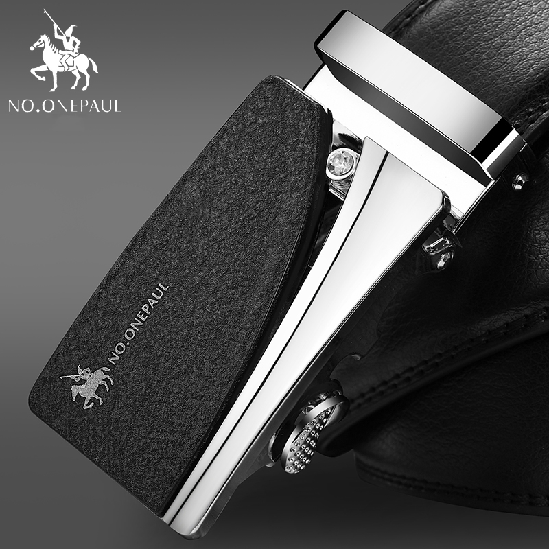 

NO.ONEPAUL cowhide Leather Strap Designer Quality metal Belts Men High Luxury Jeans Waistband Men Belts Automatic buckle Belt, Black