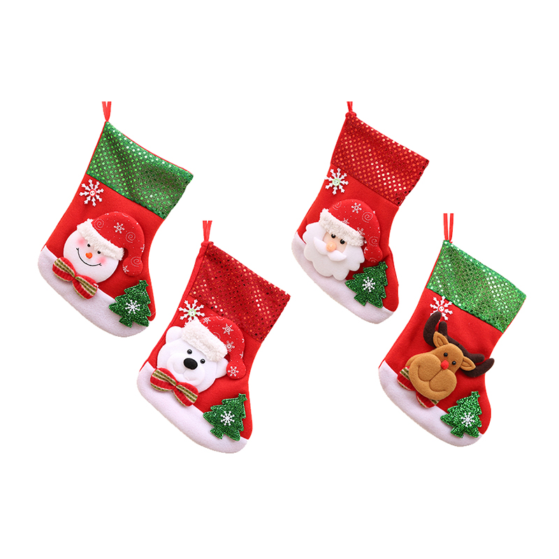 

15*25cm Christmas Stocking Santa Claus Snowman Elk Bear Socks Christmas Decorations Gift Bag Candy Bag Tree Hanging Ornaments