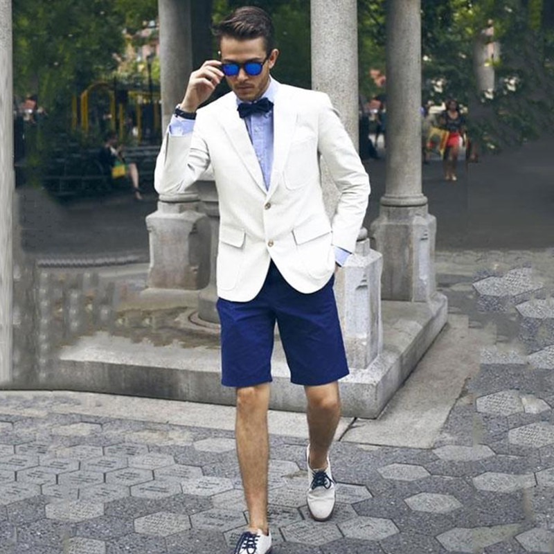 

2020 New Arrival Fashion White Men Suits Casual Man Blazer Blue Short Pants Slim Customize Made Jacket 2 Pieces Costume Homme, Same as image