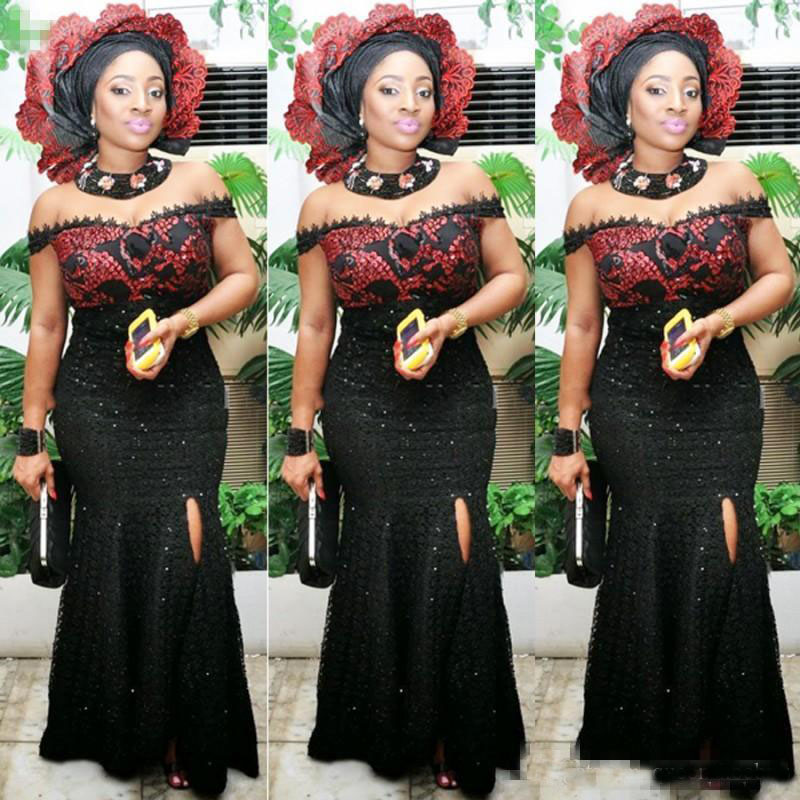 

Aso Ebi Black Prom Dresses 2019 Sexy Off Shoulder Side Split Mermaid Evening Gowns Plus Size Sequins Women Formal Party Dress Cheap, Lilac