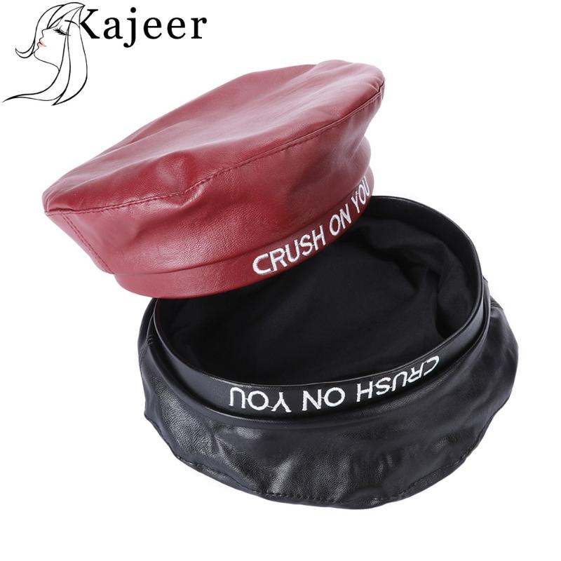 

Kajeer New Beret Casual Ladies Artificial Leather Berets Women Embroidery PU Fashion Hat Fixed Adult Winter Solid Color Warm Cap, Black