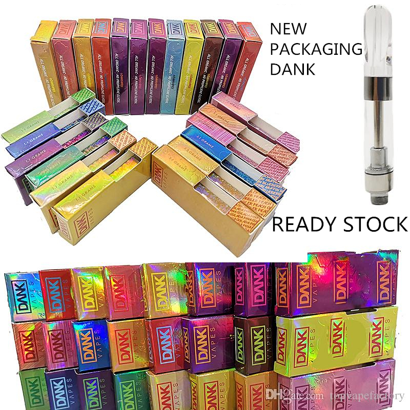 

Newest Dank Vapes Packaging Cartridge 510 Thread 0.8ml 1.0ml 1Gram Ceramic Coil Vape Carts 2.0mm Intake Hole for Thick Oil