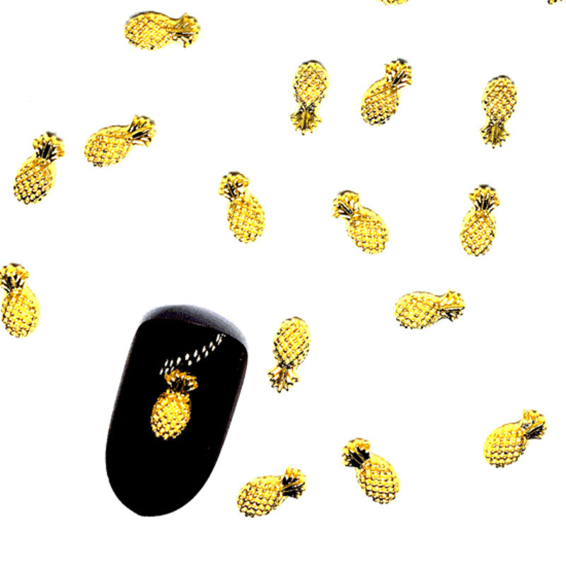 

50Pcs Pineapple Gold Nail Art Decorations Hawaii Nailart 3d Charms Studs Supplies Summer Bling Manicure Design Accessoires 2020